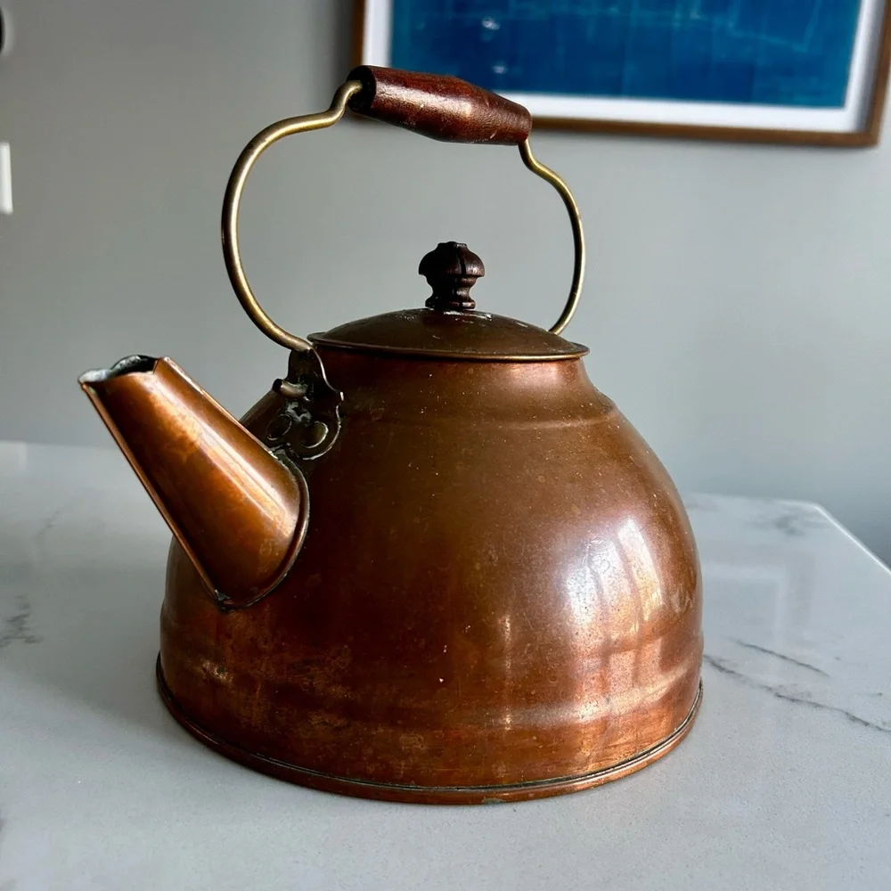 Vintage Copper Teapot with Brass Handle
